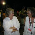 Cheryl Maberry Blacklidge and Susan Gannon Hanzlicek visit downtown at one of the concerts