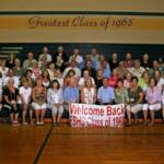 Row 1:  Nancy Smith Barr, Jody Greer Sirratt, Joyce Neth Murray, Joyce Peel Metcalf, Phyllis Davis Sustarsic, Patrick Guilfoyle, Jeanie Kramer Barnes, John Bartelsmeyer, Pennie Hudson Province, Leigh Ann Willard Hackney, Debbie Freeman Neustadt, Donna Davis Galvin